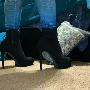 Black faux suede All Black Heel Glove Booties